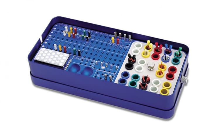 Dentsply Sirona Maillefer Split Kit Endo Organizer, Anodized Aluminum, 139 Instrument Holes, 28 Vials, 216 mm x 102 mm x 50 mm, 1/Pkg, 671996 - Split Kit Endo Organizer - Image 1