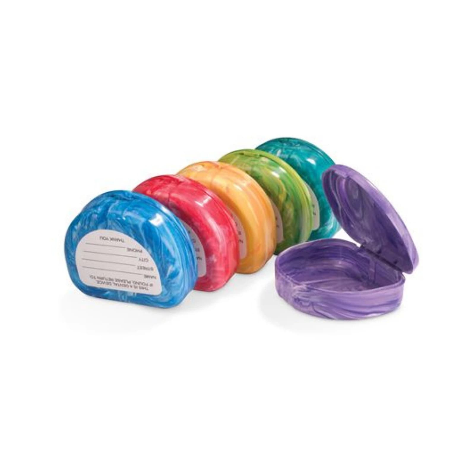 Practicon Marble-Colored Retainer Cases, Hinged Plastic, Non-Vented, 7/8" Deep, Assorted Colors, 24/Pack, 7086010 thumbnail 3