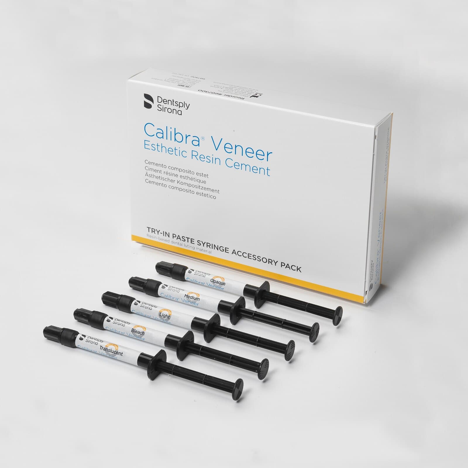 Calibra Veneer Esthetic Resin Cement Try-In Paste Accessory Pack, 5 x 1.8g Syringes (Light, Medium, Translucent, Opaque, Bleach), 607300 - Calibra Try-In Accessory Pack - Image 1