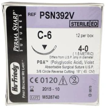 Hu-Friedy Perma Sharp PGA Absorbable Suture, 4-0, Violet, 18" Length, C-6 Needle, 3/8 Circle Reverse Cutting, 12/Box, PSN392V thumbnail 6