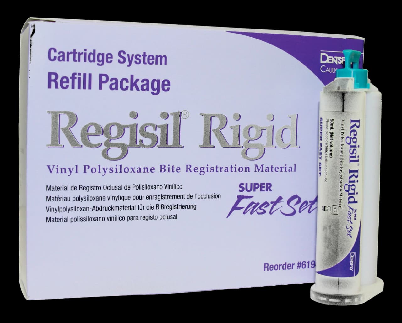 Regisil Rigid VPS Bite Registration Material, Super Fast Set, 50 mL Cartridge Refill, Purple, 4/Box, 619425 thumbnail 2