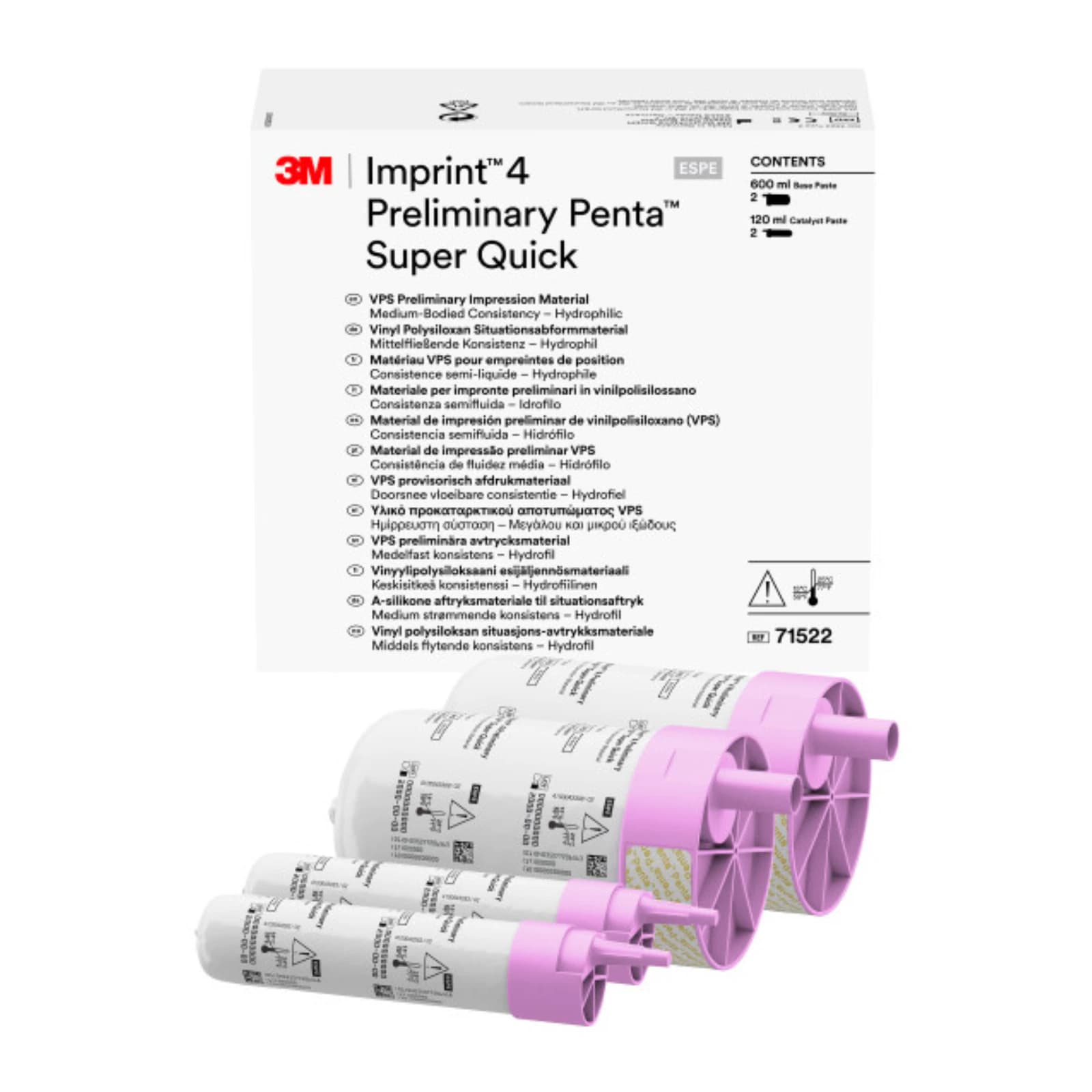 3M Imprint 4 Preliminary Penta Super Quick VPS Impression Material Refill, Pink, 2 x 300 mL Base Paste + 2 x 60 mL Catalyst, 71522 thumbnail 7