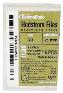 Kerr (SybronEndo) Hedstrom Files, Stainless Steel, 21 mm, Size #20, Yellow, 6/Pk, 12769 thumbnail 9