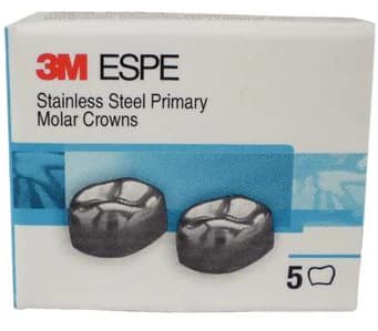 3M™ ESPE™ Stainless Steel Primary Molar Crowns, Size 6, Lower Left First Primary Molar, D-LL-6, Box of 5 - 3M™ ESPE™ SS Crowns Size DLL6 1st Primary Molar Box of 5 - Image 1