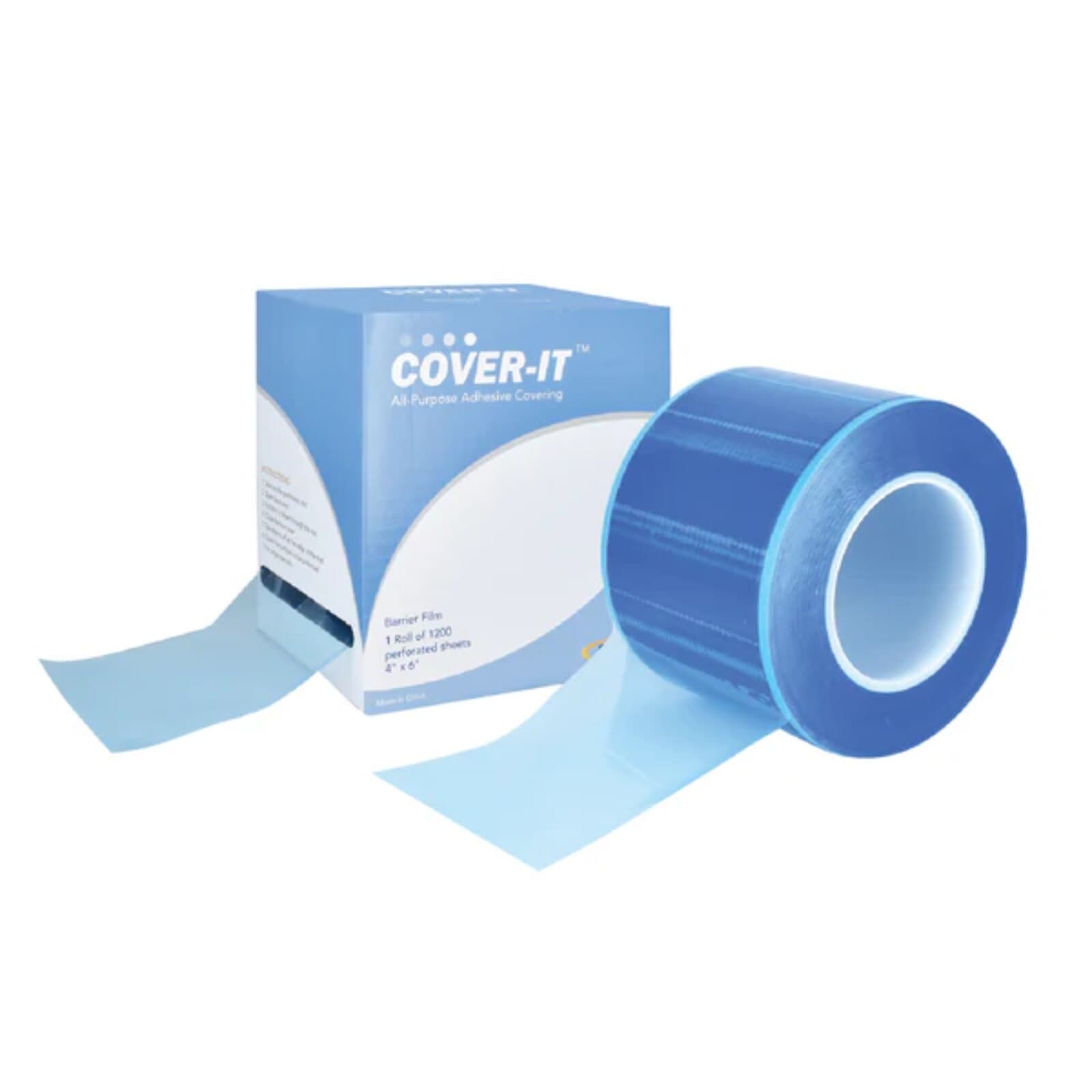 Pac-Dent Cover-It Barrier Film, 4" x 6" Perforated Sheets, Blue, Adhesive Back, Roll of 1200, C101B thumbnail 2