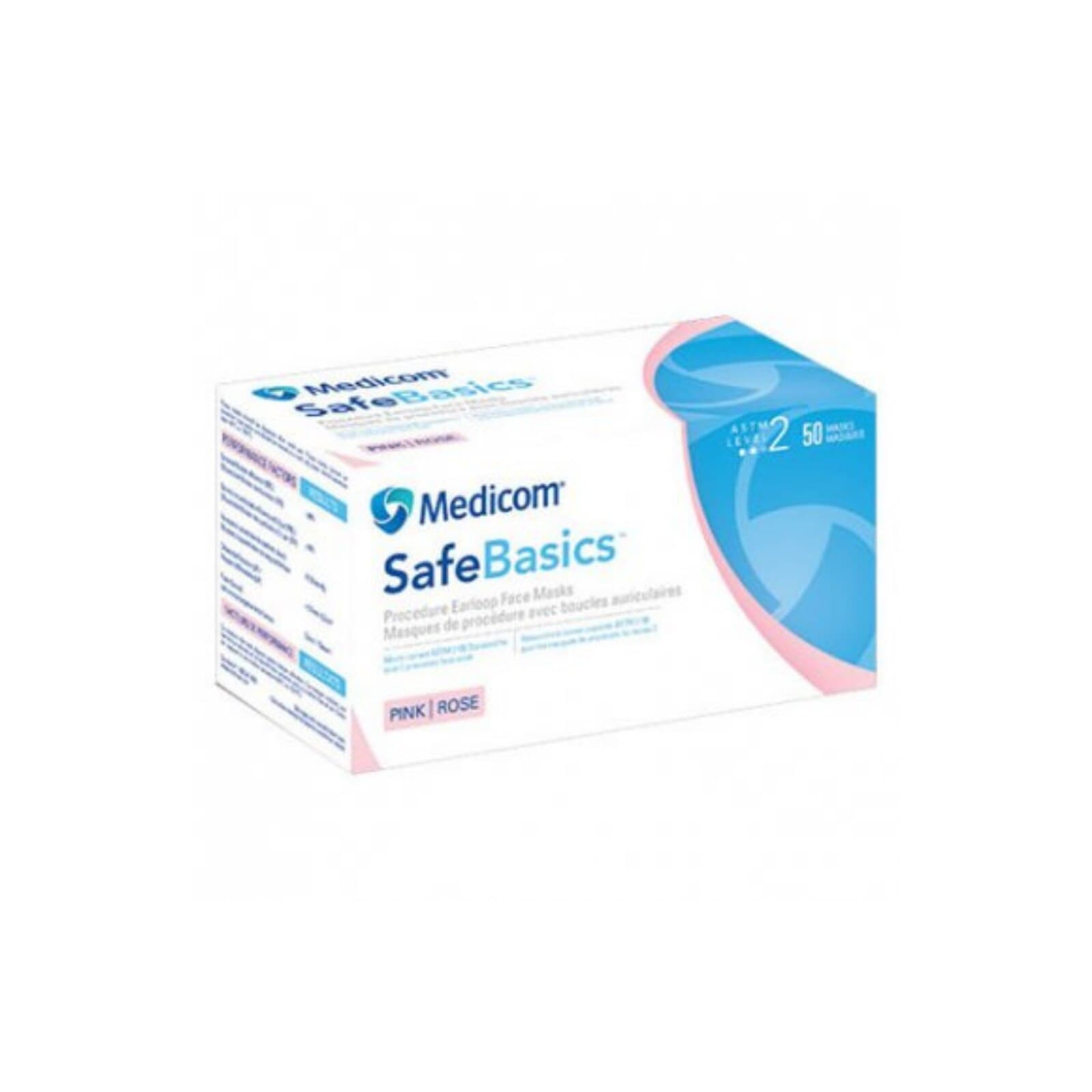 Medicom SafeBasics Procedure Earloop Face Mask, Level 2, Pink, 50/Box thumbnail 2