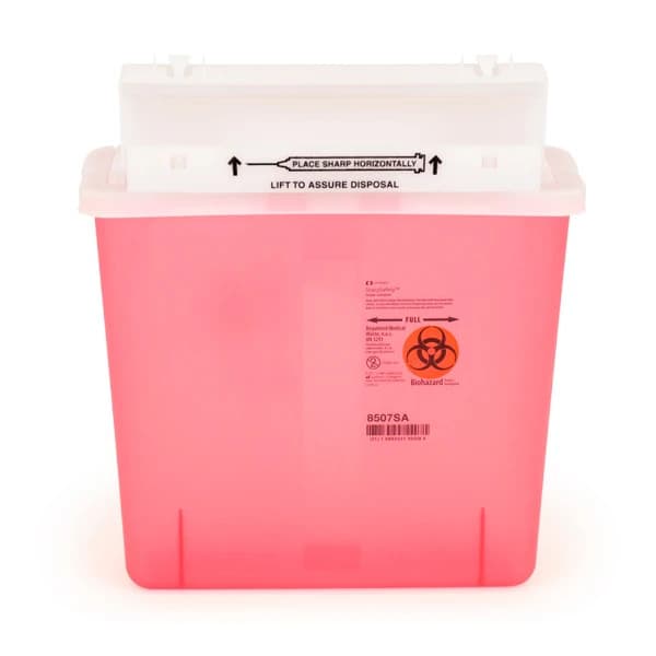 SharpStar In-Room Sharps Container with Counterbalanced Lid, 5 Qt, Transparent Red, 8507SA thumbnail 3