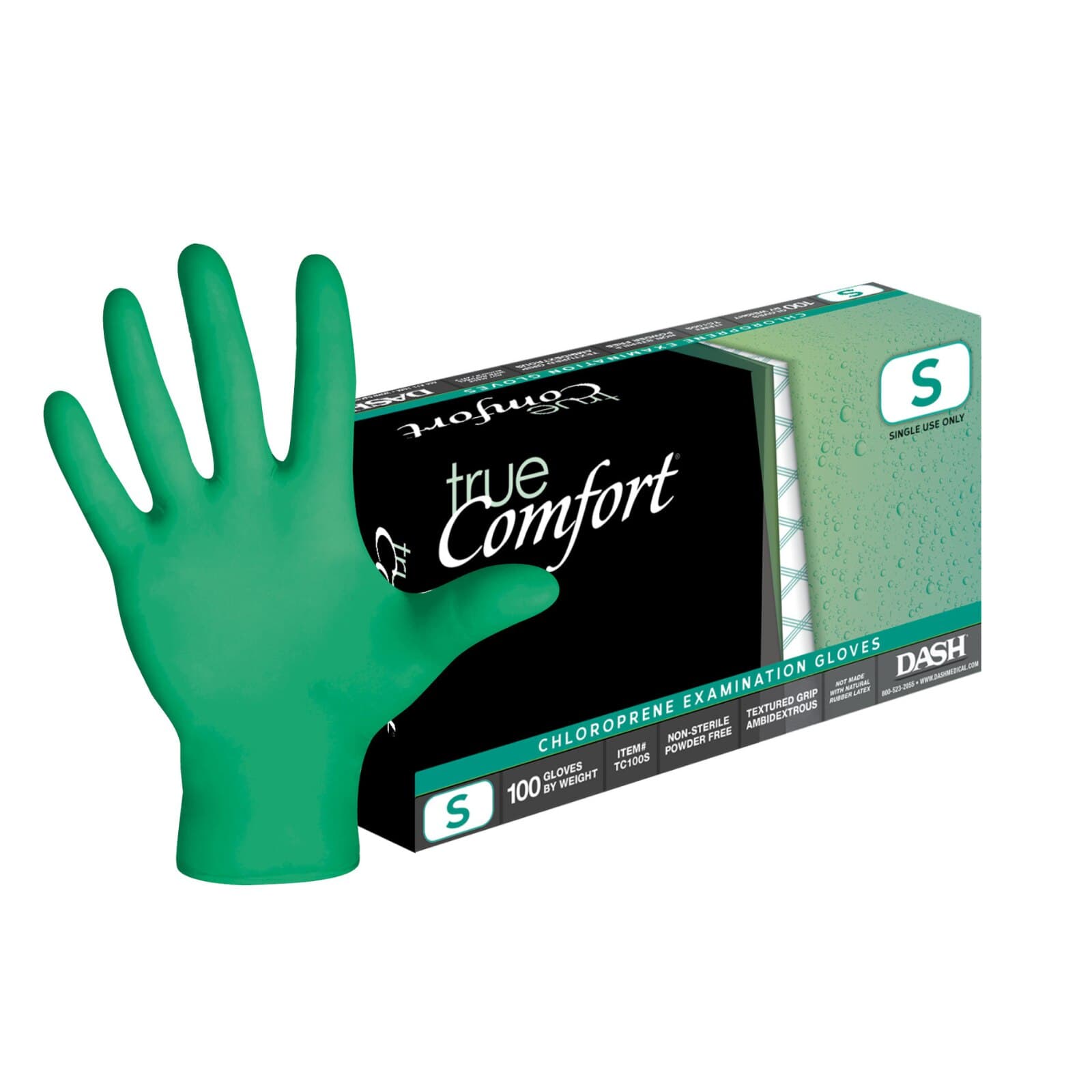 True Comfort Chloroprene Exam Gloves, X-Small, Powder-Free, Non-Sterile, Green, 100/Box, TC100XS thumbnail 9