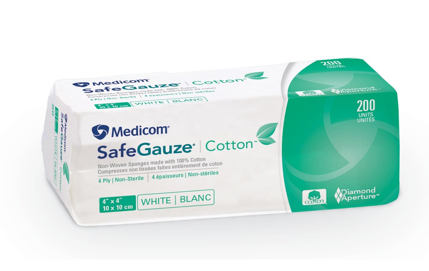 Medicom SafeGauze Cotton Non-Woven Sponges, 4" x 4", 4-Ply, Non-Sterile, 2000/Case, 4844 thumbnail 3