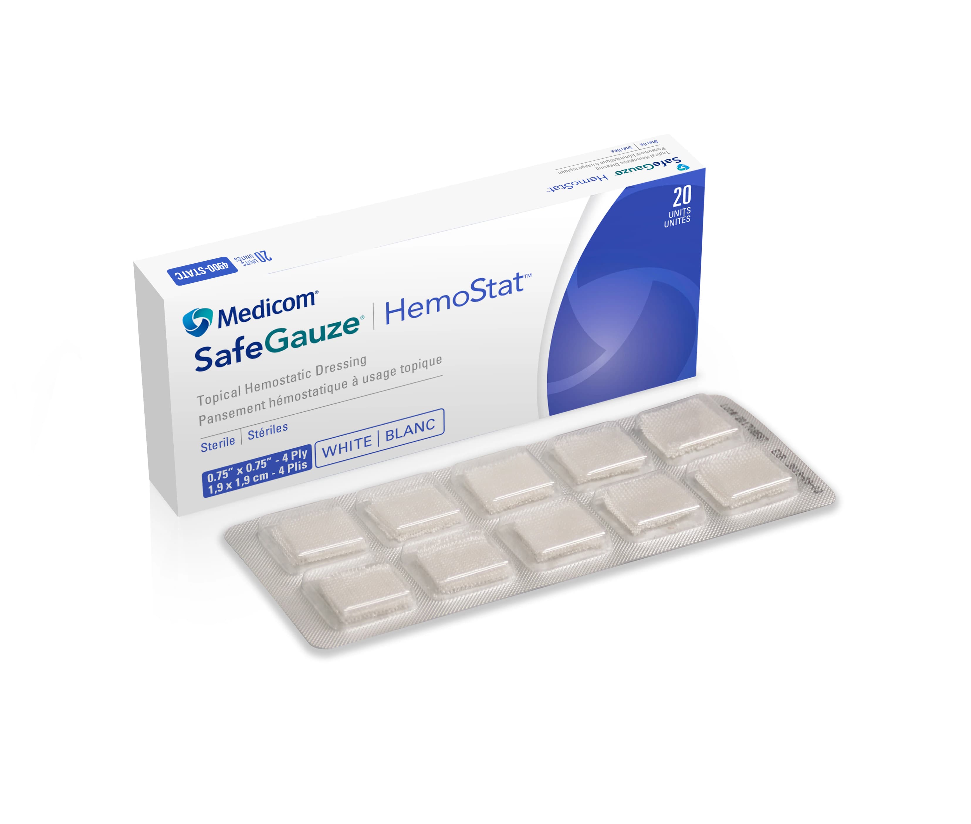 Medicom SafeGauze HemoStat Topical Hemostatic Dressing, 0.75" x 0.75", 4-Ply, Sterile, 20/Box, 4900-STAT thumbnail 6