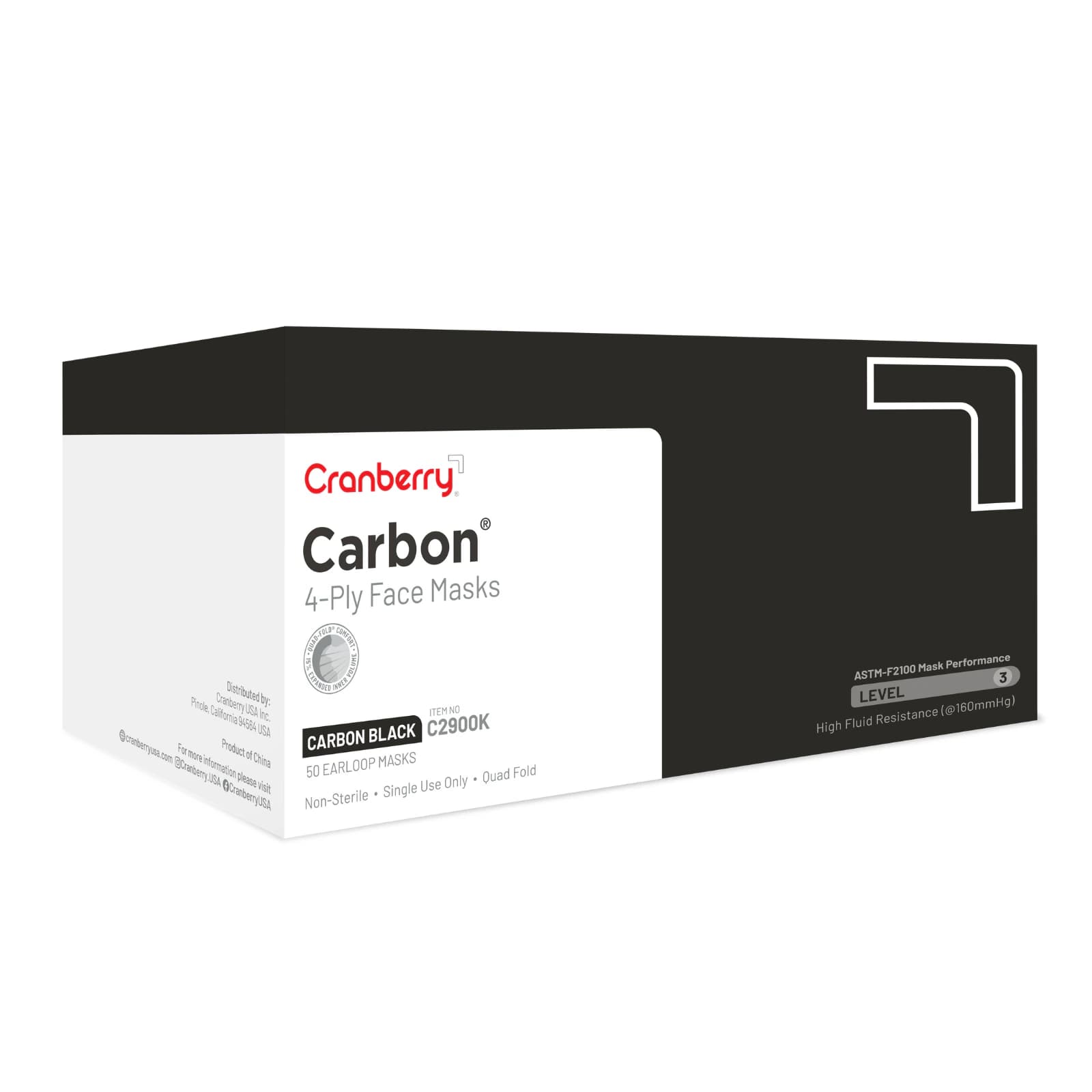 Cranberry Carbon ASTM Level 3 Earloop Face Mask, 4-Ply, Black, 50/Box, C2900K thumbnail 13