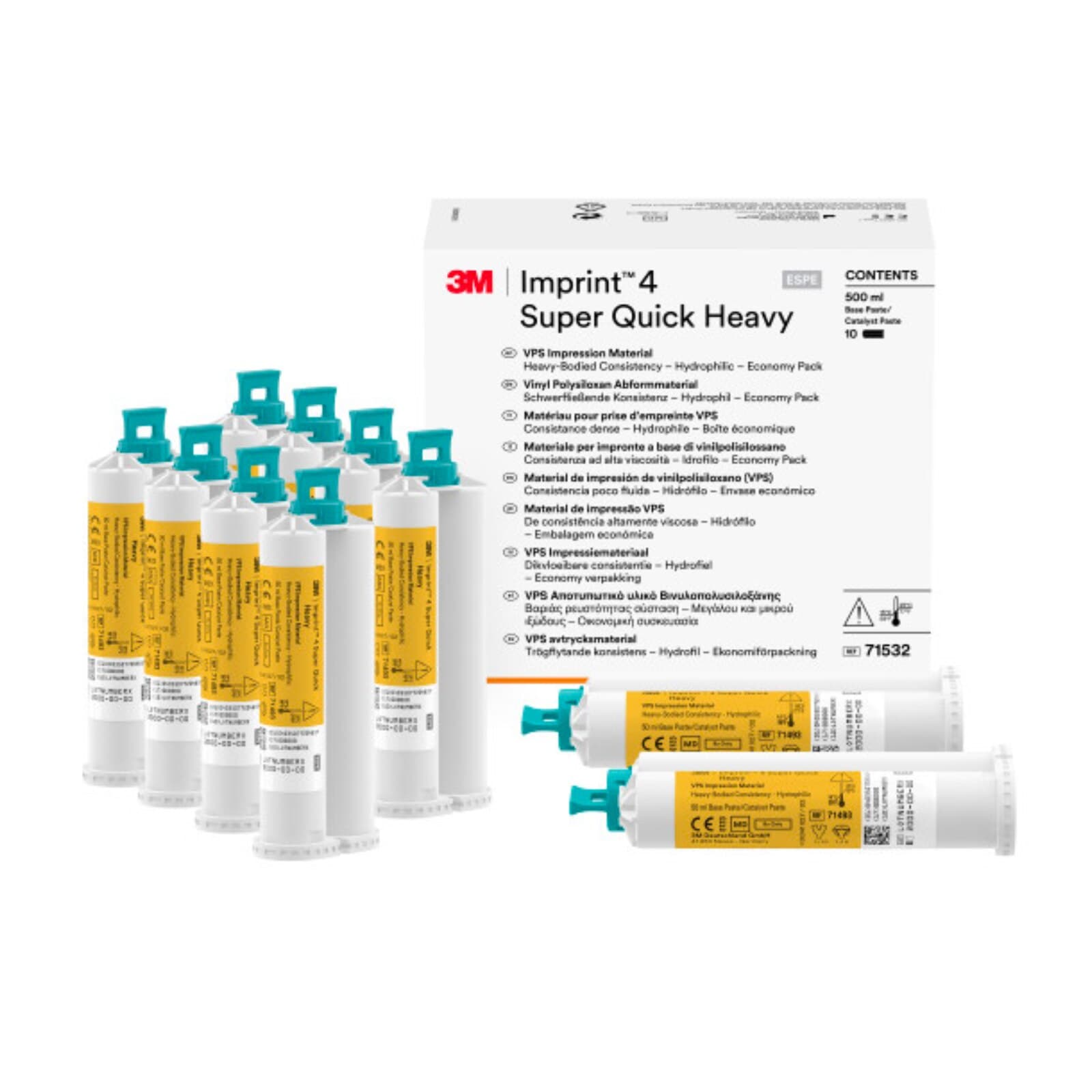 3M™ Imprint™ 4 Super Quick Heavy Body VPS Impression Material, 50 mL Cartridges, Economy Pack of 10, Yellow, 71532 thumbnail 3
