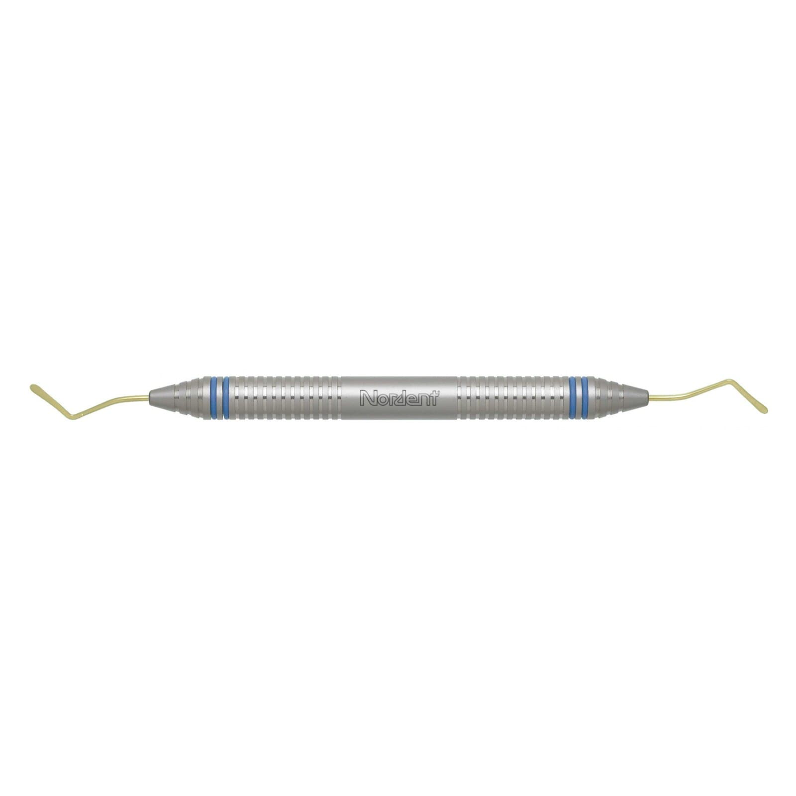 Nordent Composite Placement Instrument #LR, Curved Double Paddle, Titanium Nitride Coated, DuraLite ColorRings Handle, Stainless Steel, Double End - Composite Placement Instrument – # LR, Curved Double Paddle, Titanium Nitride Coated, DuraLite® ColorRings™ Handle, Stainless Steel, Double End - Composite Placement Instrument – # LR, Curved Double Paddle, Titanium Nitride Coated, DuraLite® ColorRings™ Handle, Stainless Steel, Double End - Image 1