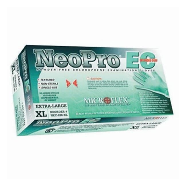 Microflex NeoPro EC Chloroprene Exam Gloves, Powder Free, Non-Sterile, Extended Cuff, Textured Fingertips, Small, Green, 50/Box, NEC-288 thumbnail 2
