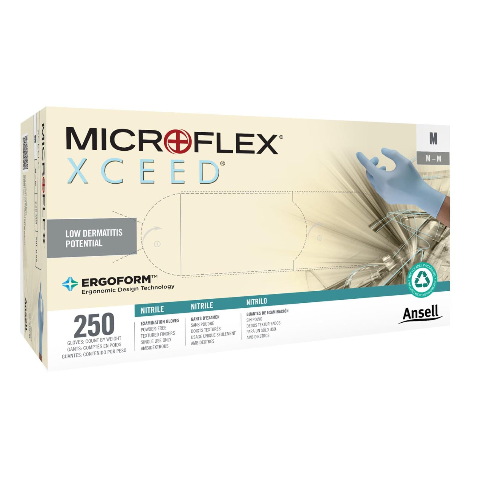 Microflex XCEED Nitrile Exam Gloves, Powder-Free, Non-Sterile, X-Large, Blue, Textured Fingertips, Beaded Cuff, 230/Box, XC-310-XL thumbnail 8