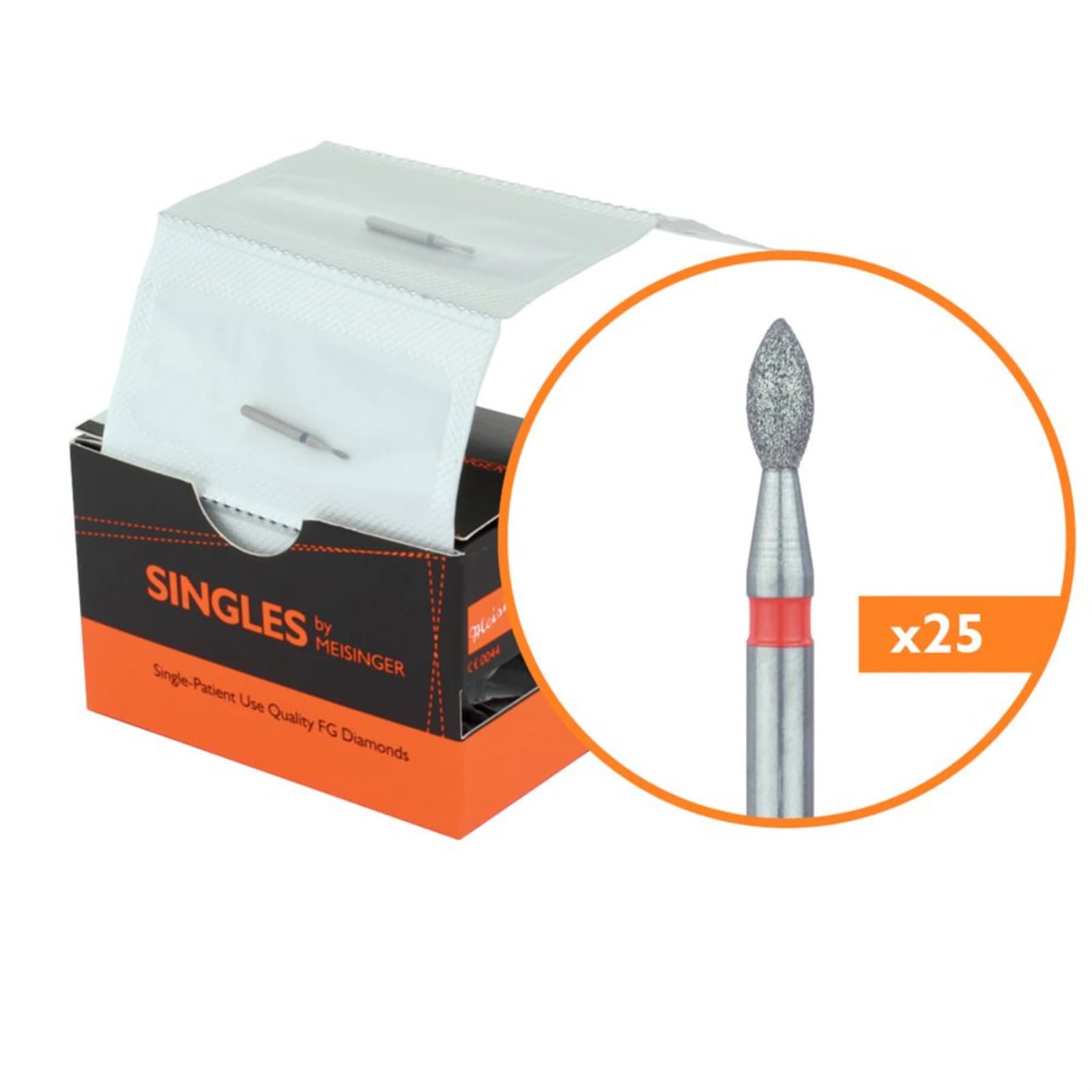 Meisinger Multi-Use Diamond Bur, FG, Pointed Football, #831F, 1.6 mm, Fine (Red), 5/Pk, 831F-016-FG thumbnail 3