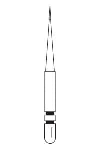 Two Striper MFS Finishing Diamond Bur FG, #201, MF3 Ultra Fine (10 micron), Flame/Needle, 0.6 mm Major/0.2 mm Minor Diameter, 5/Pkg, 2015855 thumbnail 2