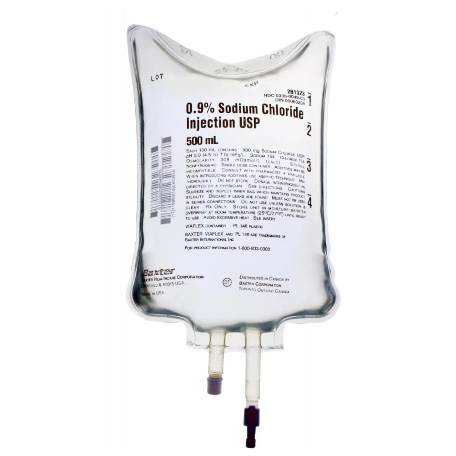 Baxter Sodium Chloride 0.9% Injection USP, 500 mL VIAFLEX Plastic Container, 24/Case thumbnail 3
