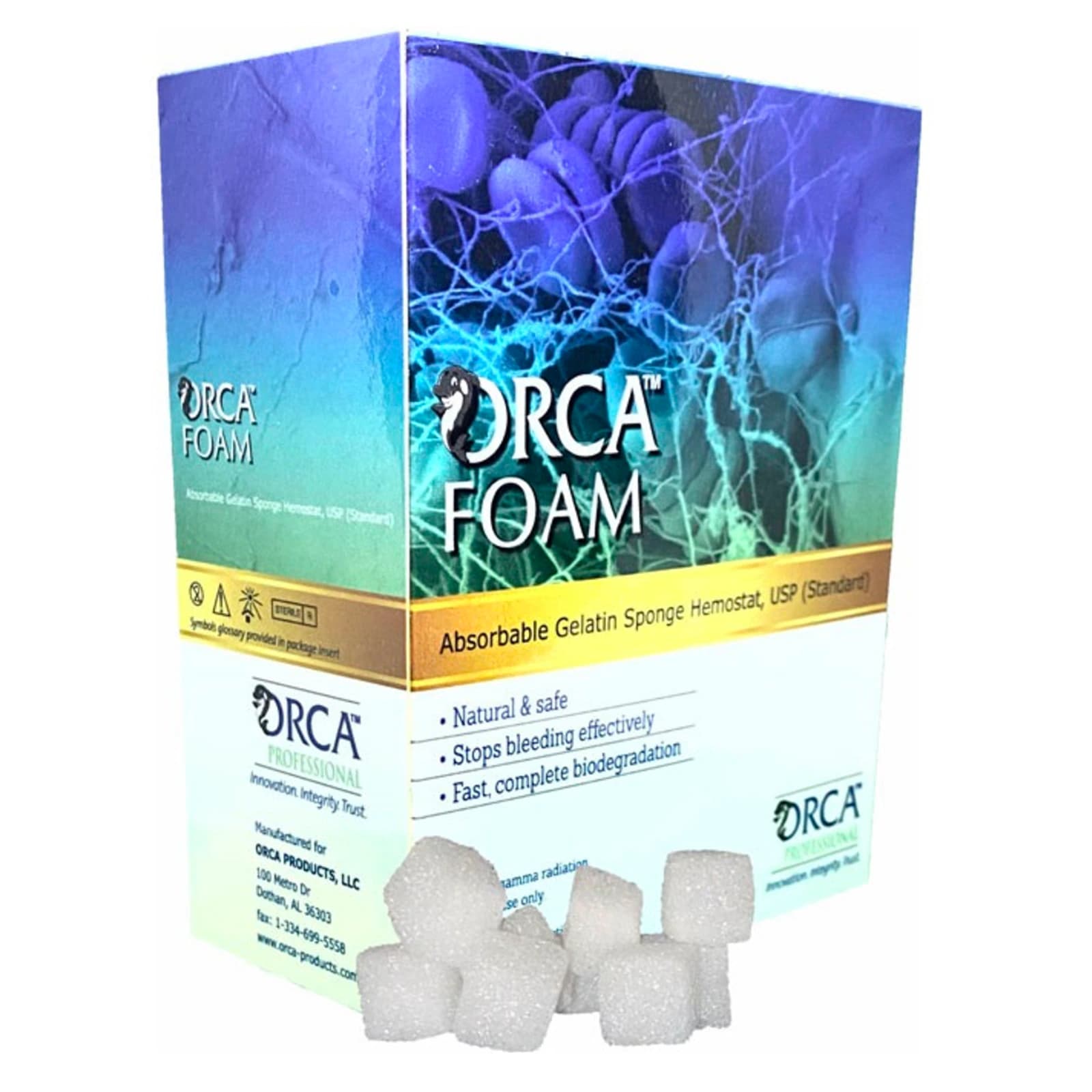 ORCA Foam Absorbable Hemostatic Gelatin Sponge, 10 mm x 10 mm x 10 mm, 32/Box, OF-101010 thumbnail 3