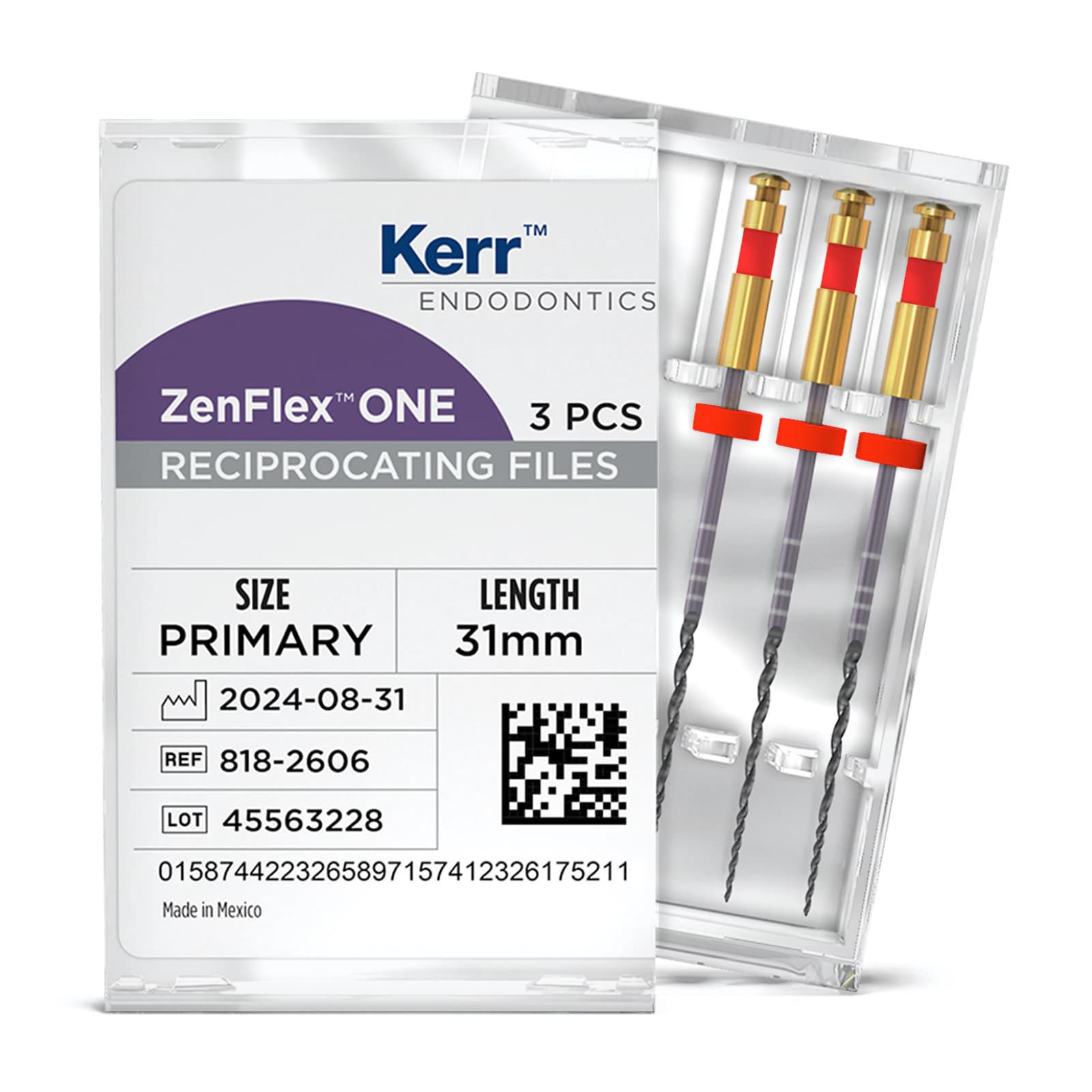 Kerr ZenFlex ONE Reciprocating NiTi File, Primary, Red, .25/.06, 31mm, 3/Pk, 818-2606 thumbnail 3