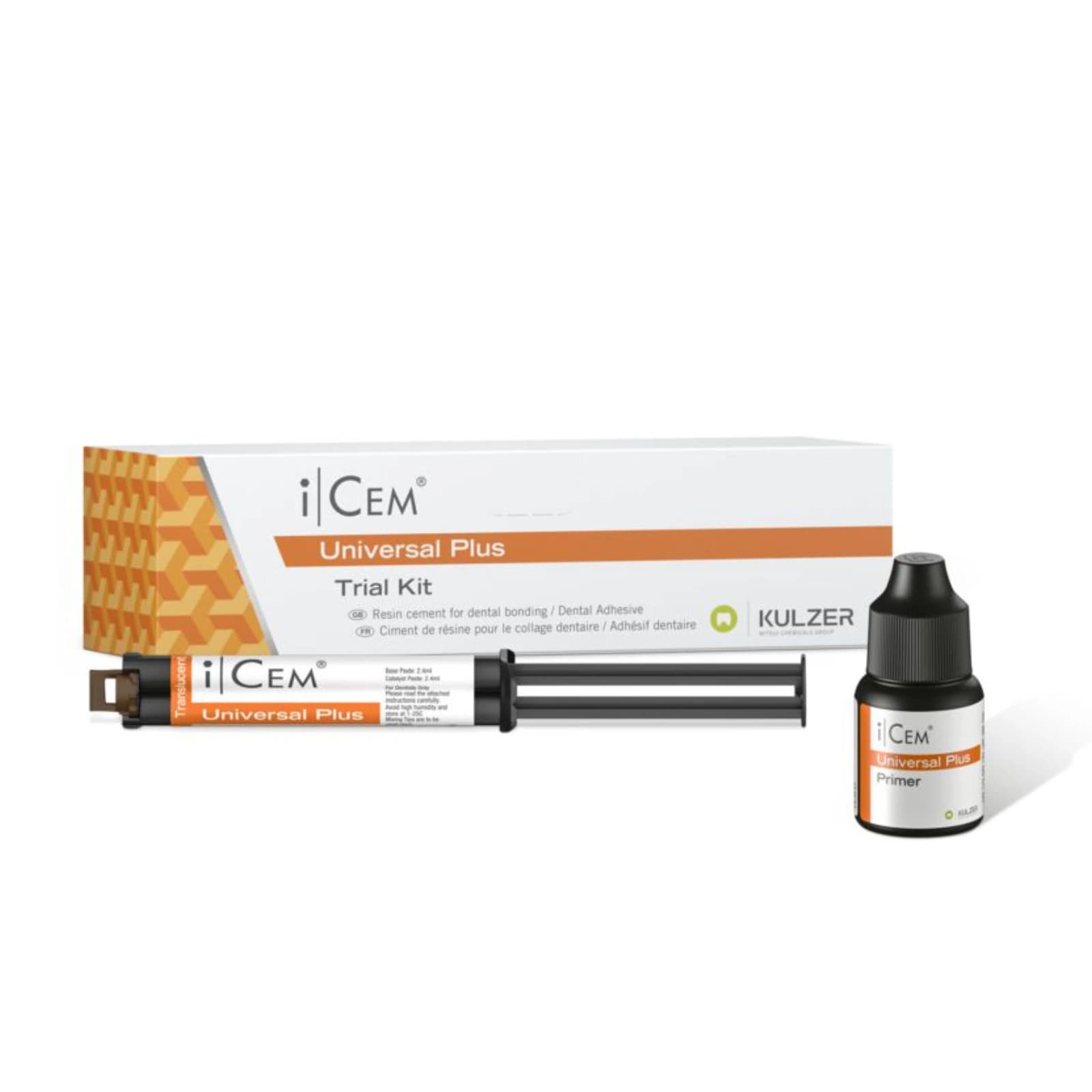Kulzer iCEM Universal Plus Trial Kit, Self-Adhesive or Adhesive with Primer, for Crowns, Bridges, Inlays, Onlays, and Veneers - iCEM Universal Plus Trial Kit - Image 1