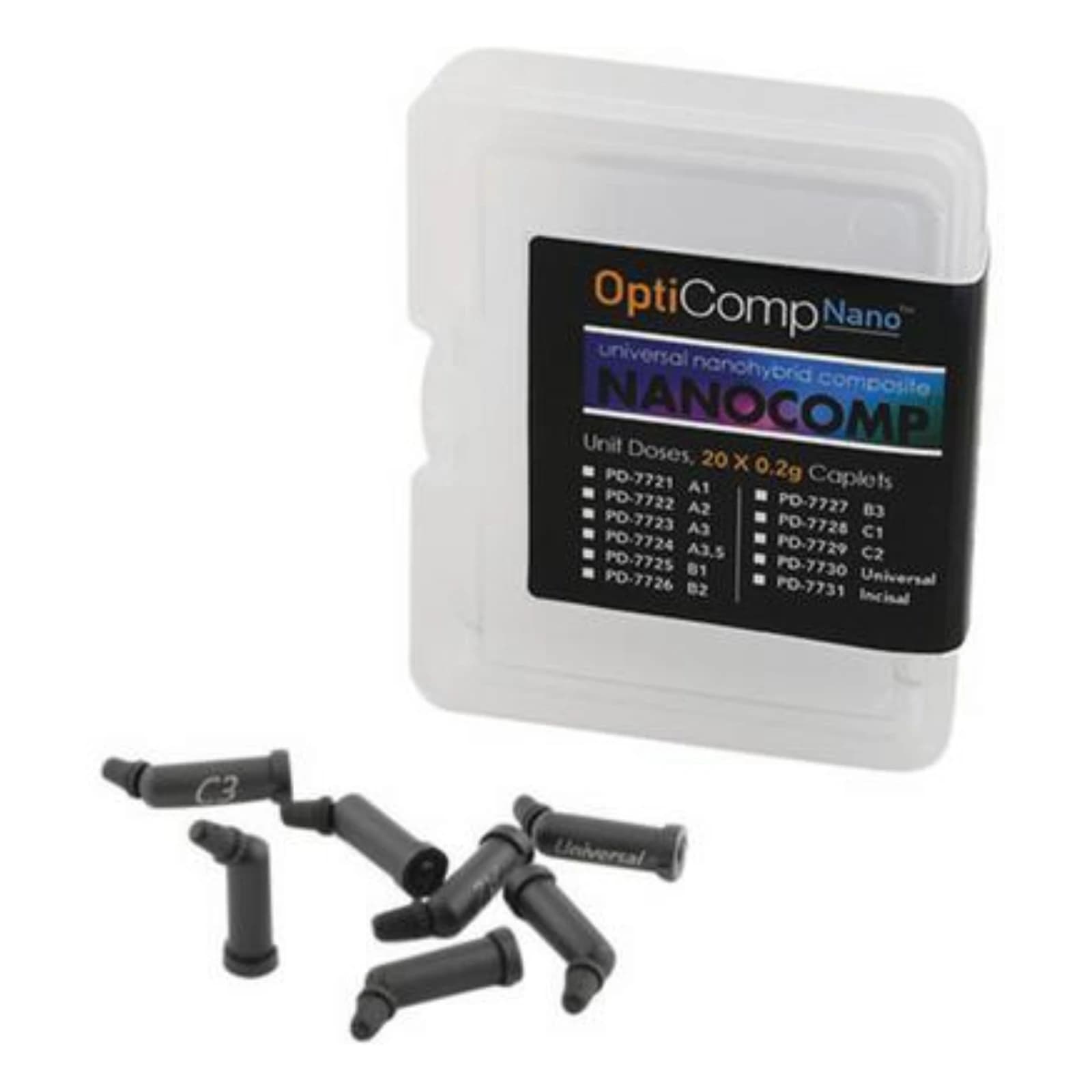 OptiComp Universal Nanohybrid Composite, Shade C2, Unit Dose Compules, 0.2g, 20/Pkg - OptiComp Nano Compules C2 20Pk - Image 1