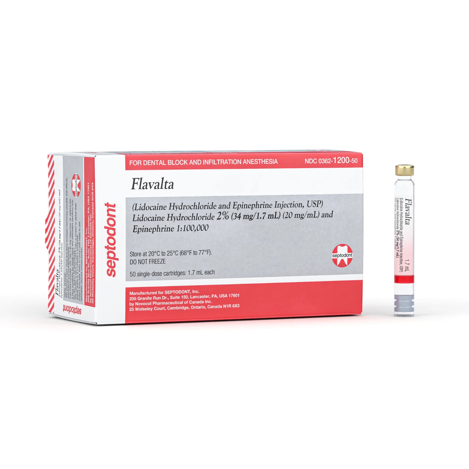 Flavalta Lidocaine HCl 2% with Epinephrine 1:100,000, 50 Cartridges per Box - Flavalta Lidocaine HCl 2% w/Epi 1:100 50/Bx - Image 1