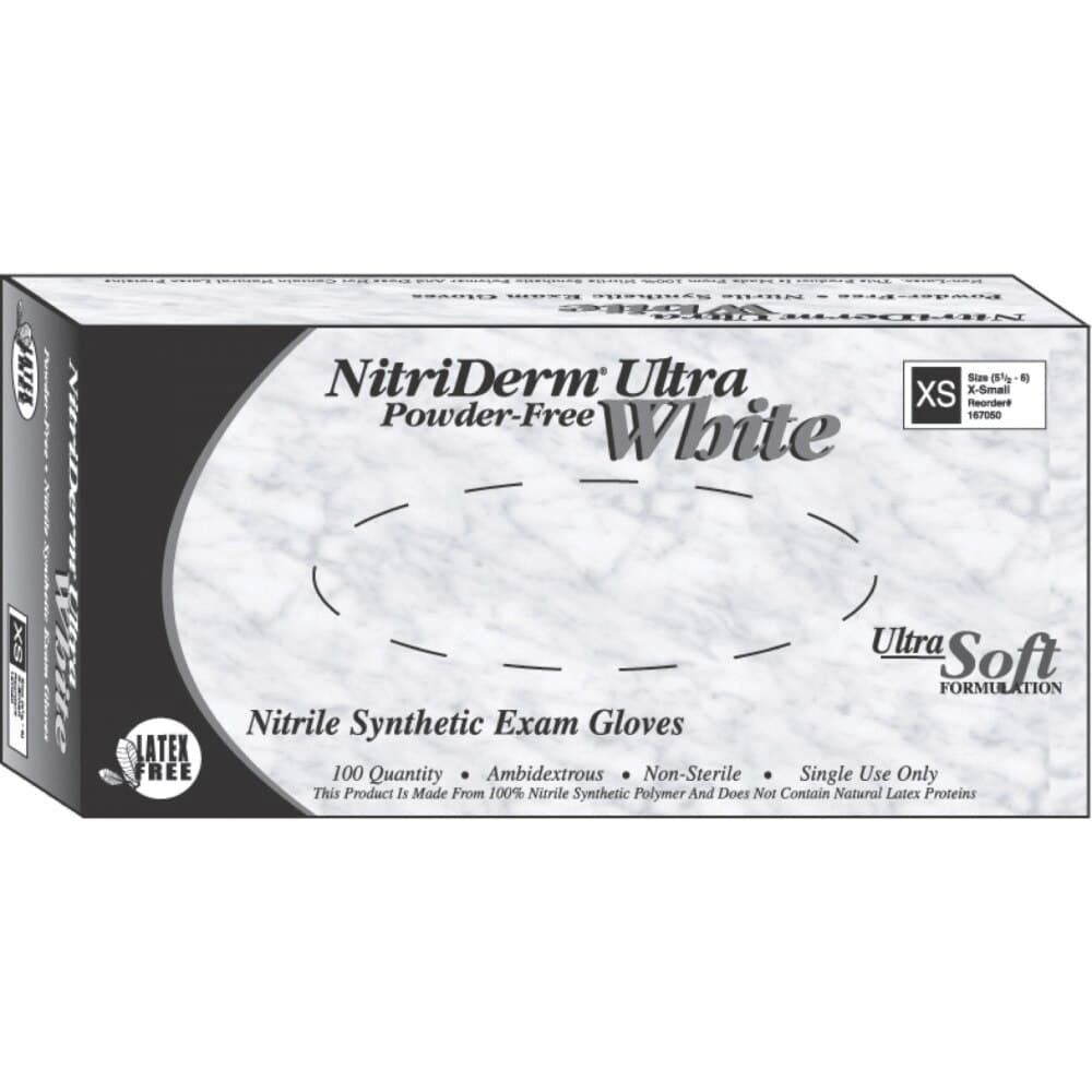 NitriDerm® Ultra White Nitrile Exam Gloves, Powder-Free, Non-Sterile, Extra Large, Textured, 100/Box, 167350 thumbnail 2