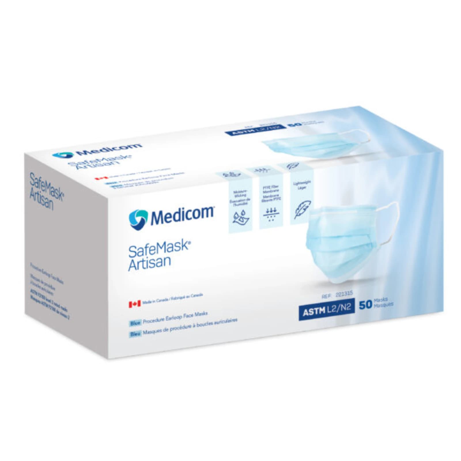 Medicom SafeMask Artisan Earloop Face Mask, ASTM Level 2, Blue, 50/Box, 221315 thumbnail 2