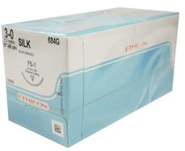 Ethicon Perma-Hand Braided Silk Non-Absorbable Sutures, 3-0, 18", FS-1 Reverse Cutting Needle, 3/8 Circle, Black, 12/Box, 684G thumbnail 5