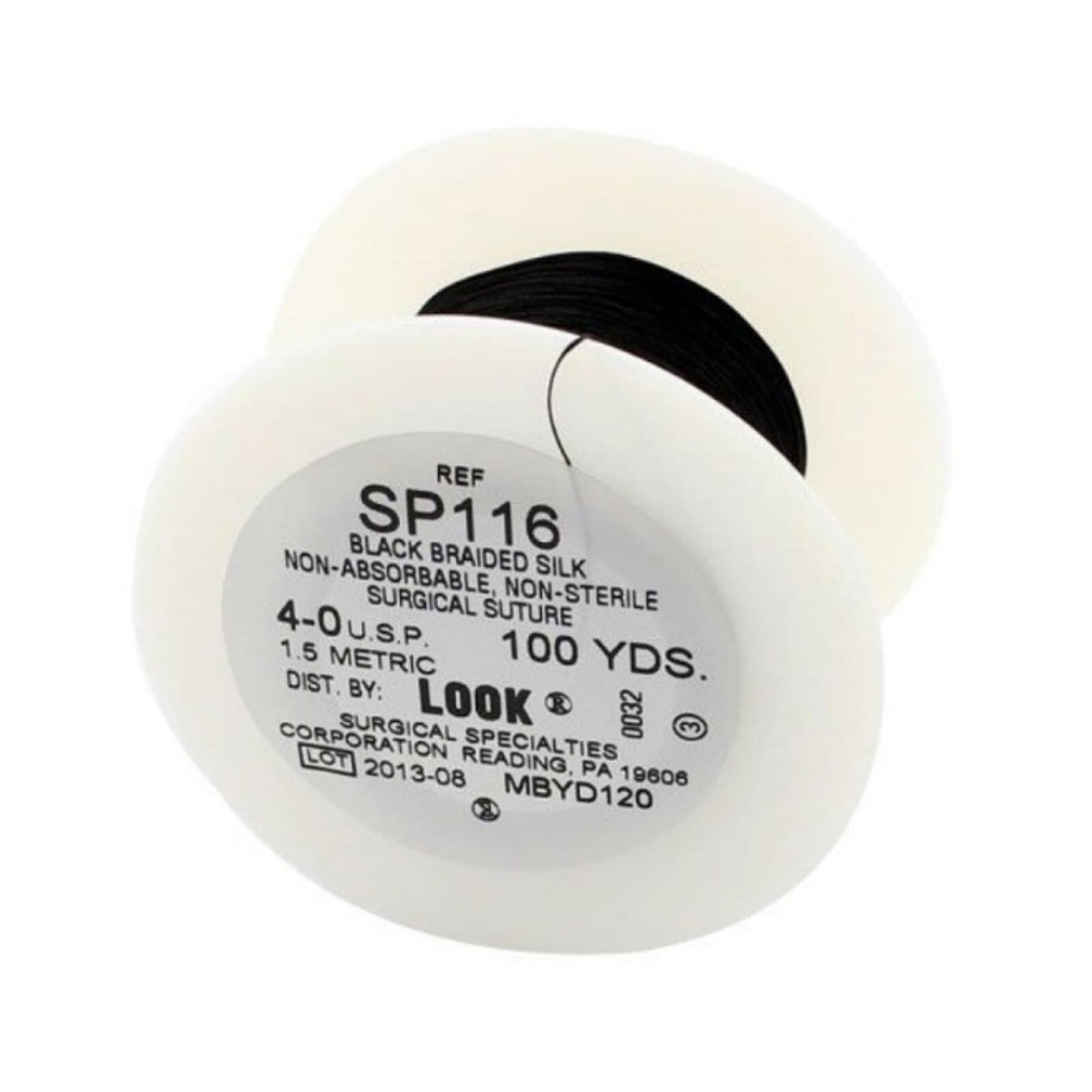 Look Suture Spool, Black Braided Silk, 4-0, 100 yd Spool, Non-Sterile, SP116 - Suture Spool Black Braided 4/0 100yds - Image 1