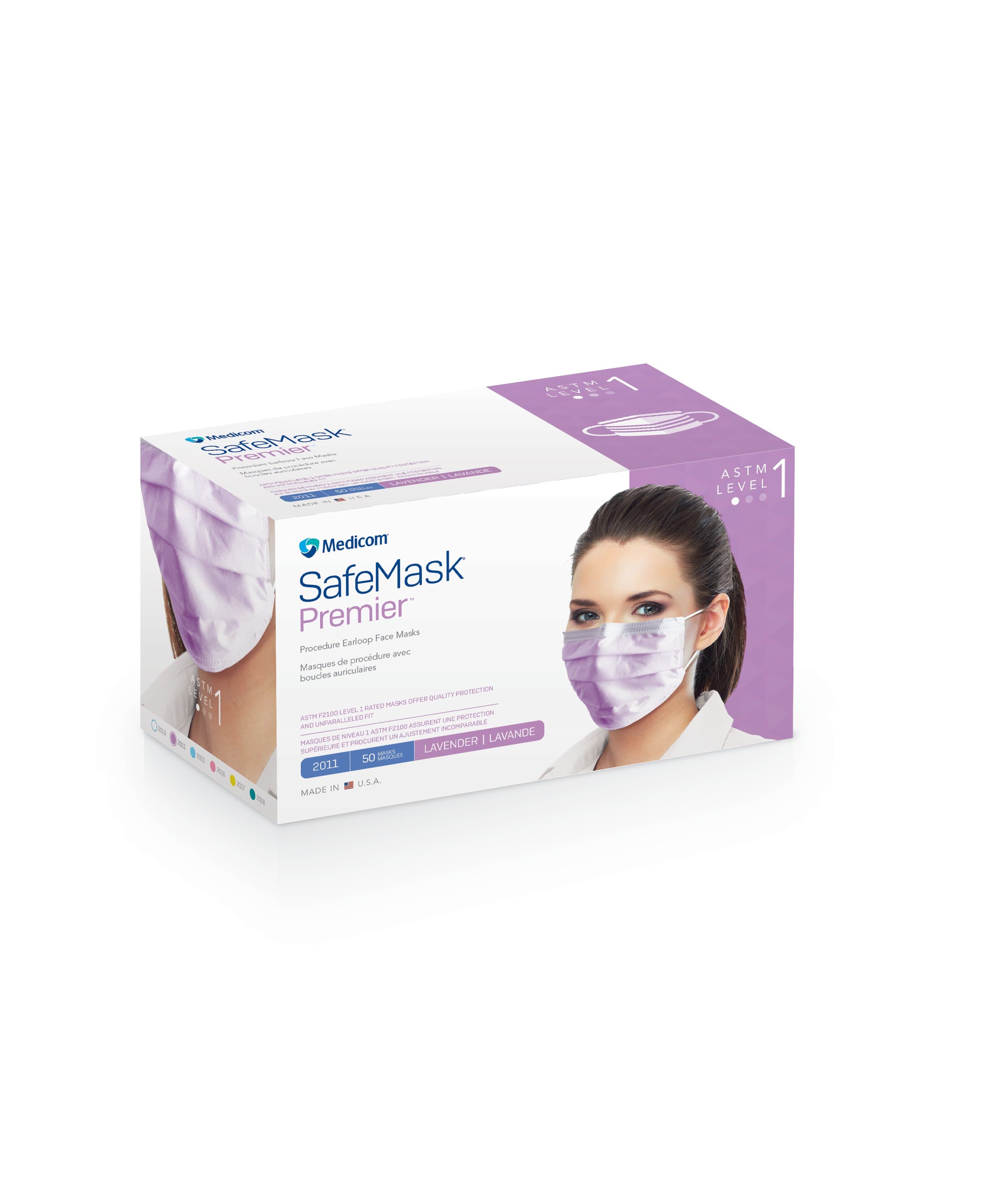 Medicom SafeMask Premier ASTM Level 1 Procedure Face Mask, Earloop, Lavender, 50/Box, 2011 thumbnail 12