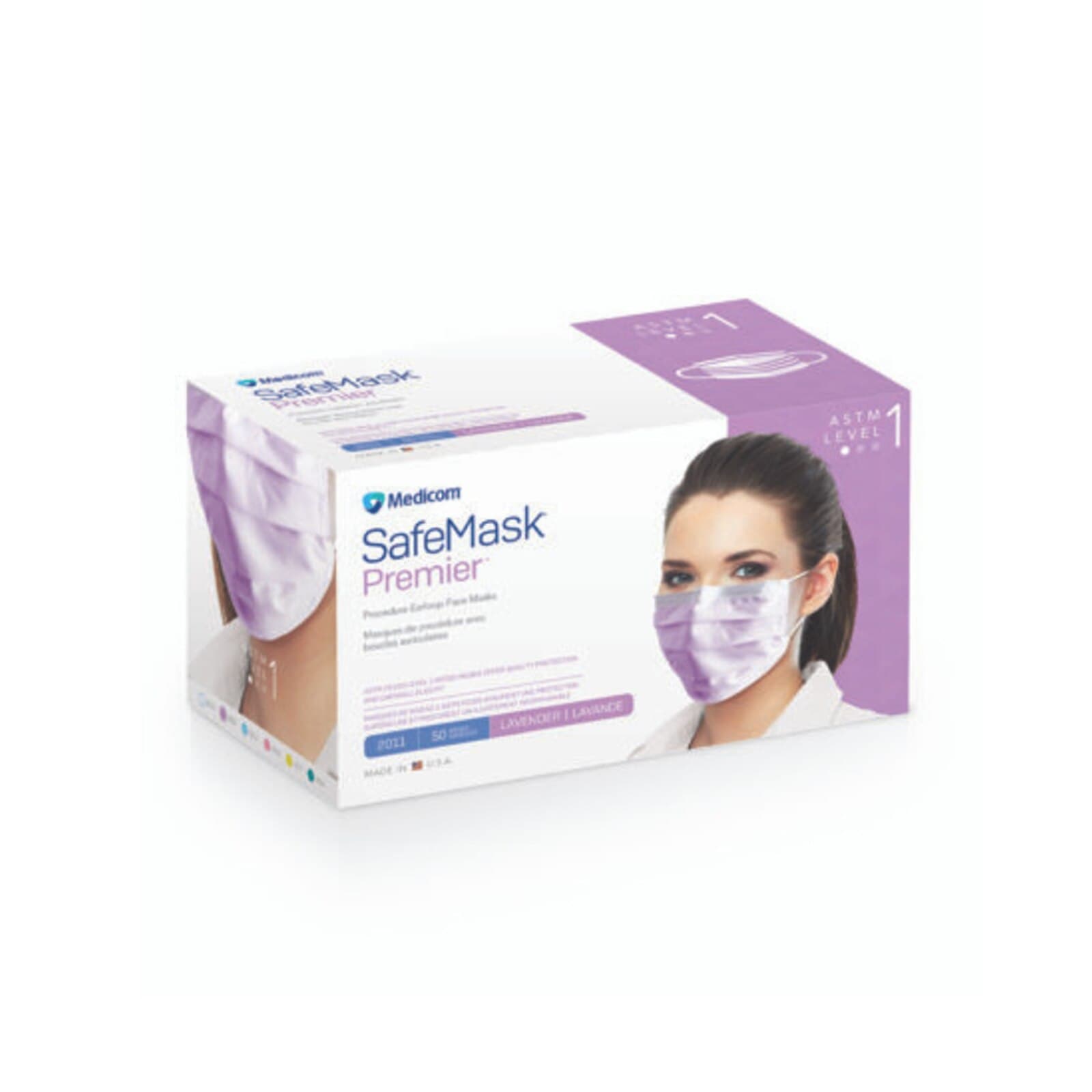 Medicom SafeMask Premier ASTM Level 1 Procedure Face Mask, Earloop, Lavender, 50/Box, 2011 thumbnail 13