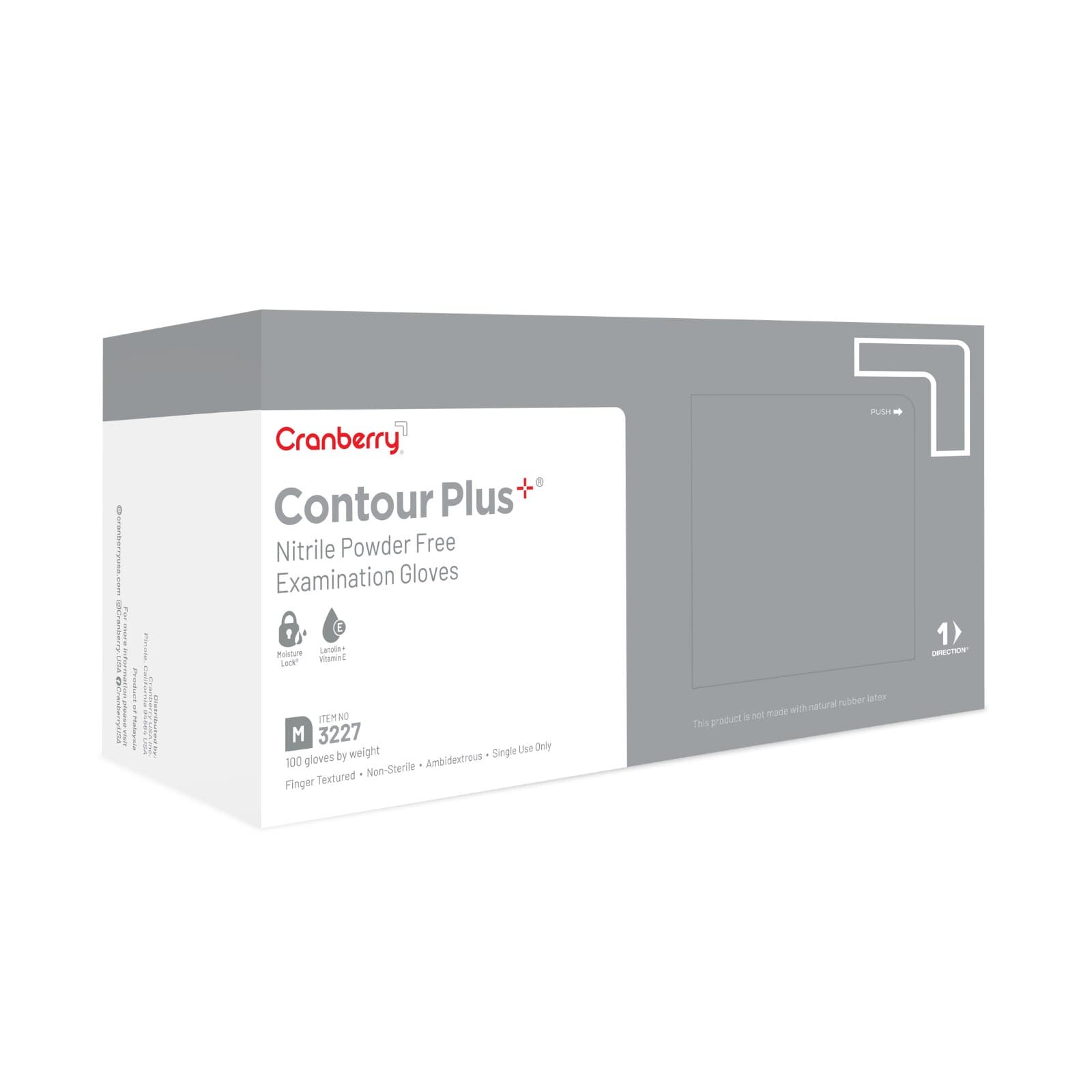 Cranberry Contour Plus Nitrile Exam Gloves, Powder-Free, with Lanolin and Vitamin E, Medium, Pro-White, Non-Sterile, 100/Box, 3227 - Contour Plus Nitrile Exam gloves: MEDIUM 100/Bx. Powder-Free, with Lanolin - Image 1