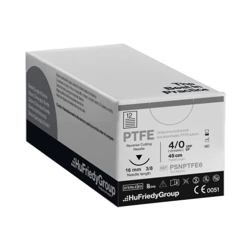 Hu-Friedy Perma Sharp PTFE Monofilament Suture, 4-0, White, 18" (45cm), C-22 Reverse Cutting 3/8 Circle Needle, 12/Box, PSNPTFE6 thumbnail 6