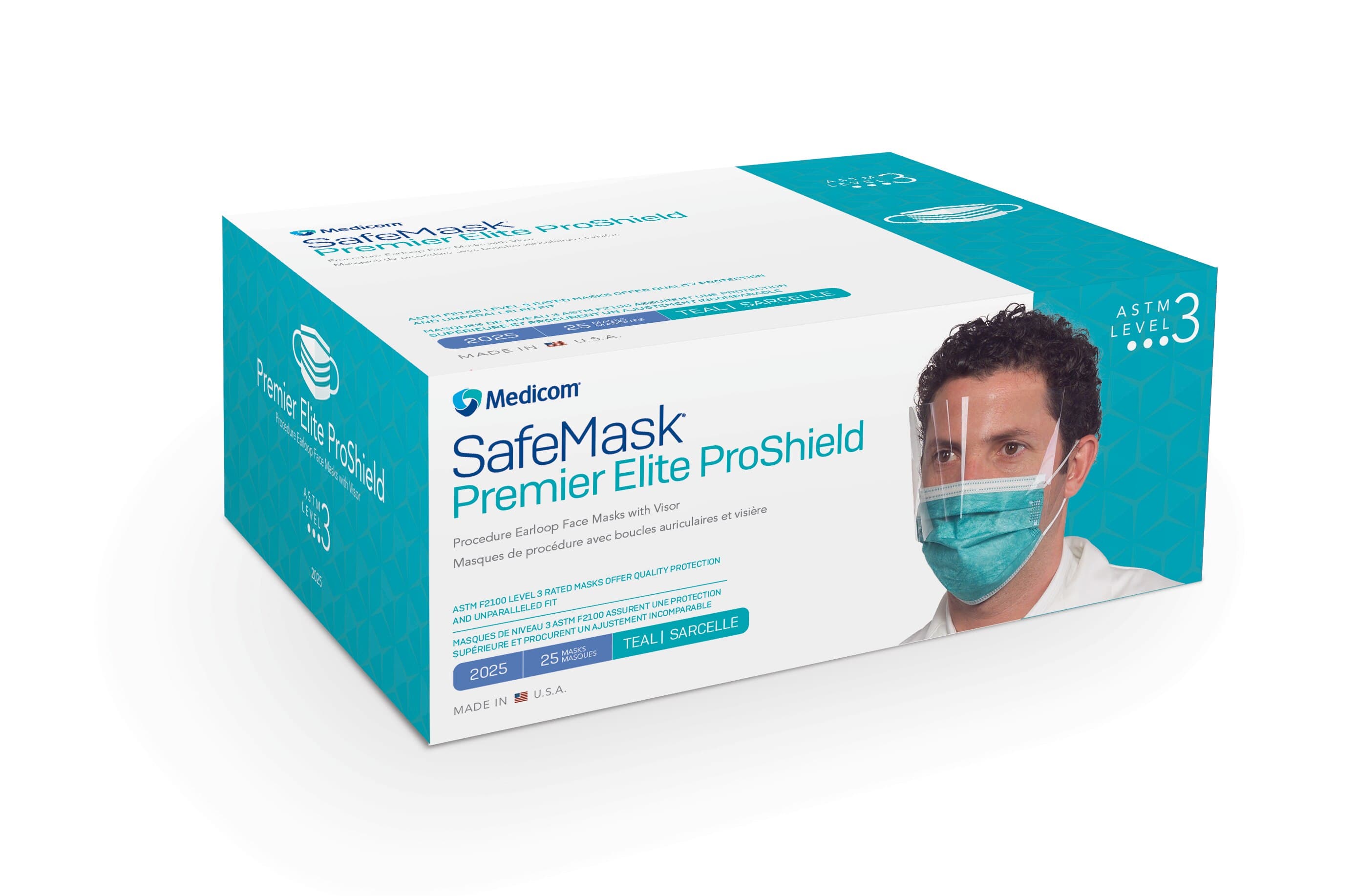 SafeMask Premier Elite ProShield Procedure Face Mask with Visor, ASTM Level 3, Teal, 25/Box, 2025 thumbnail 2