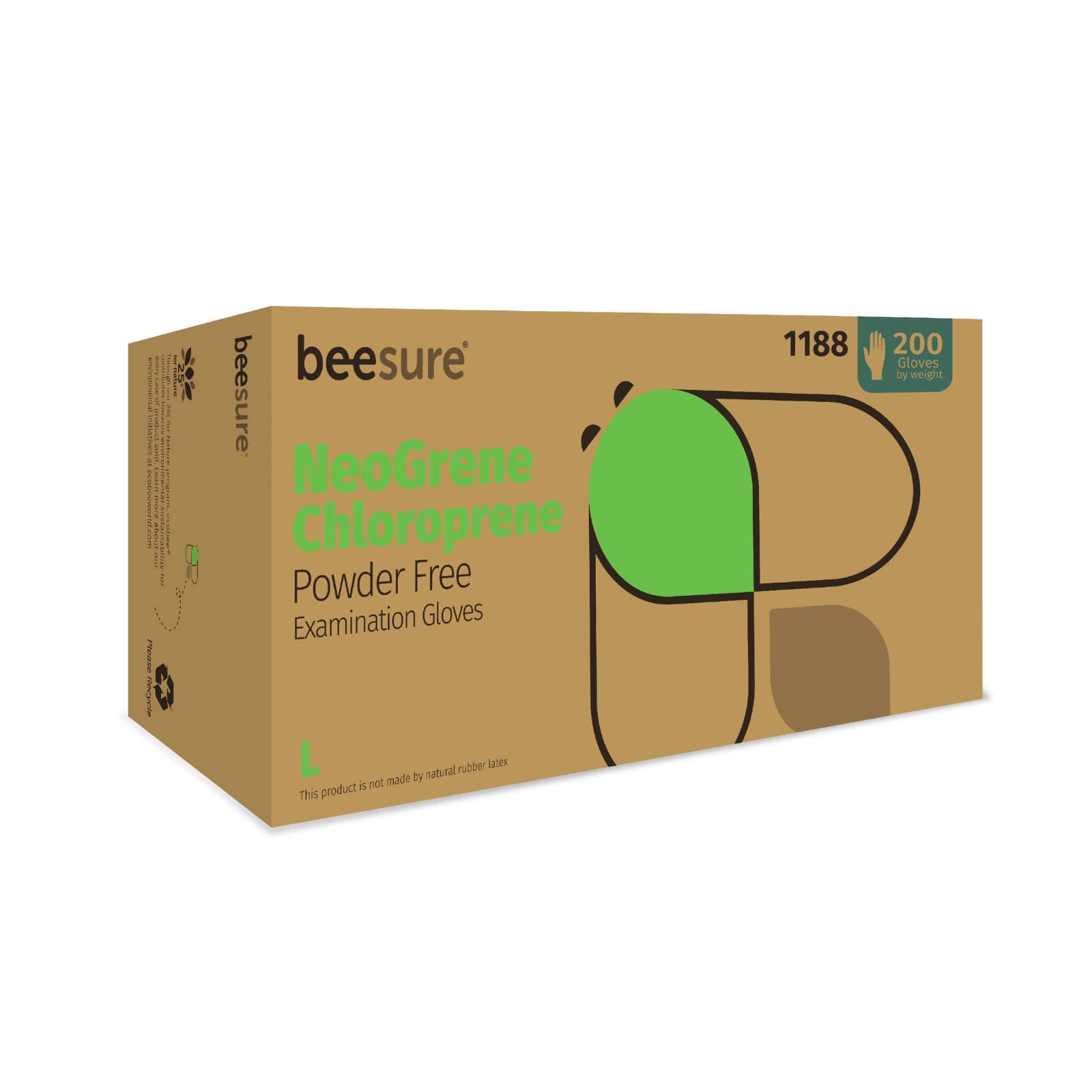 NeoGrene Chloroprene Exam Gloves, Powder-Free, Large, Green, 200/Box, 1188 thumbnail 2