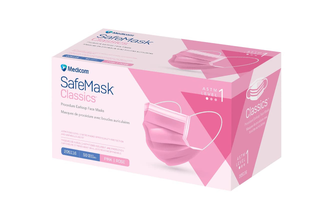 SafeMask® Classics™ Procedure Face Mask, ASTM Level 1, Earloop, Pleated, Fluid-Resistant, Pink, 50/Box, 205116 thumbnail 11