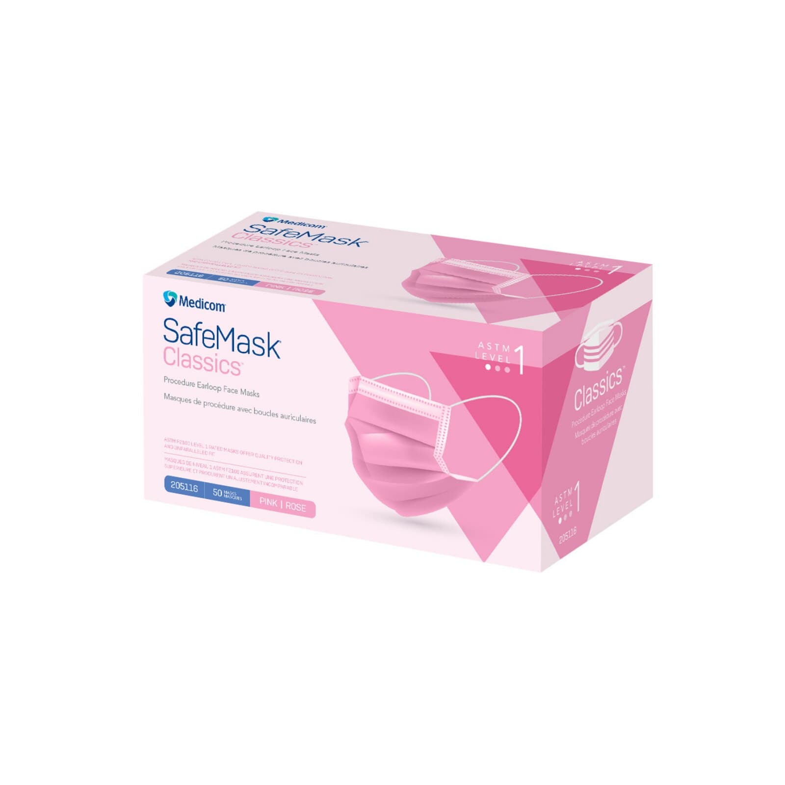SafeMask® Classics™ Procedure Face Mask, ASTM Level 1, Earloop, Pleated, Fluid-Resistant, Pink, 50/Box, 205116 thumbnail 12