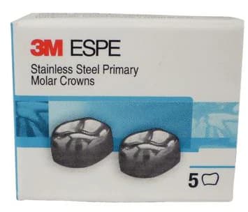 3M™ ESPE™ Stainless Steel Primary Molar Crown, Size 6, Upper Right First Primary Molar, D-UR-6, Box of 5 - 3M™ ESPE™ SS Crowns Size DUR6 1st Primary Molar Box of 5 - Image 1