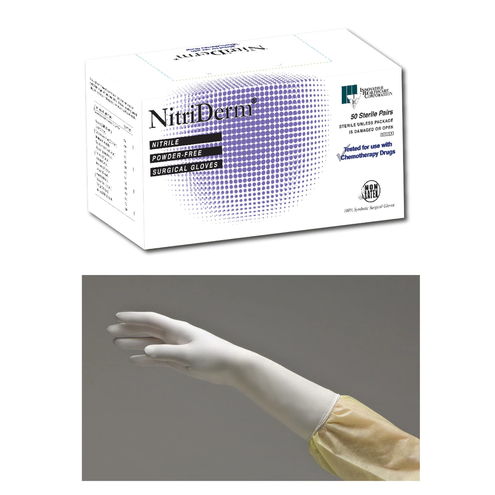 NitriDerm Nitrile Sterile Surgical Gloves, Powder Free, Latex Free, Textured, Size 8.0, 50 Pairs/Box, 135280 thumbnail 2
