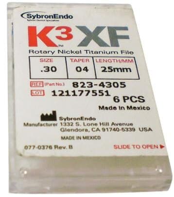 K3XF NiTi Rotary File, .04 Taper, #30, 25 mm, Blue, 6/Pk, 823-4305 thumbnail 10