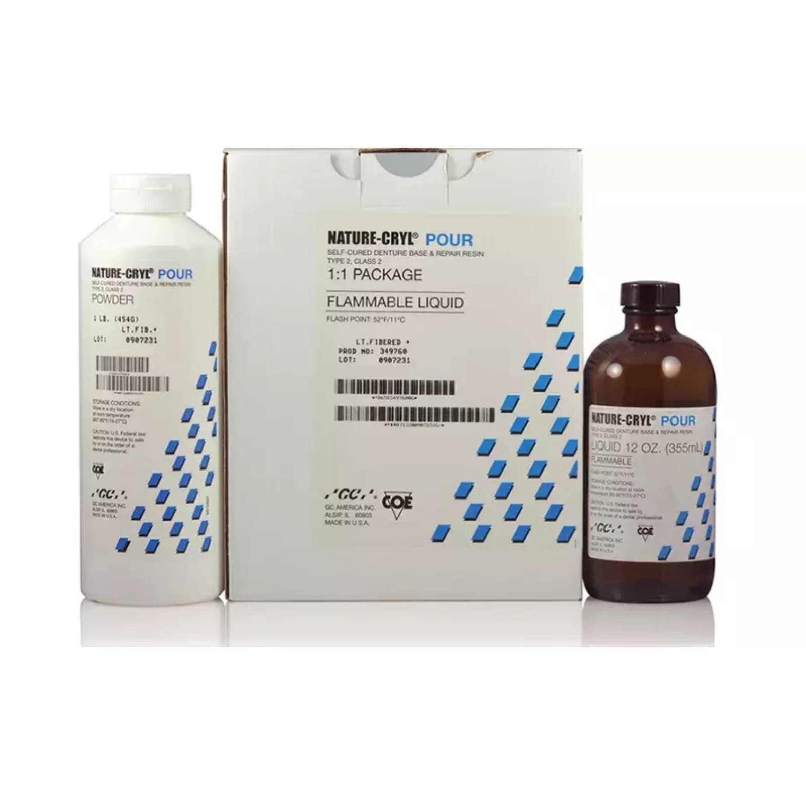 Nature-Cryl Pour 1:1 Package, Light Reddish Pink, 1 lb Powder & 300 mL Liquid, GC America 349837 thumbnail 3