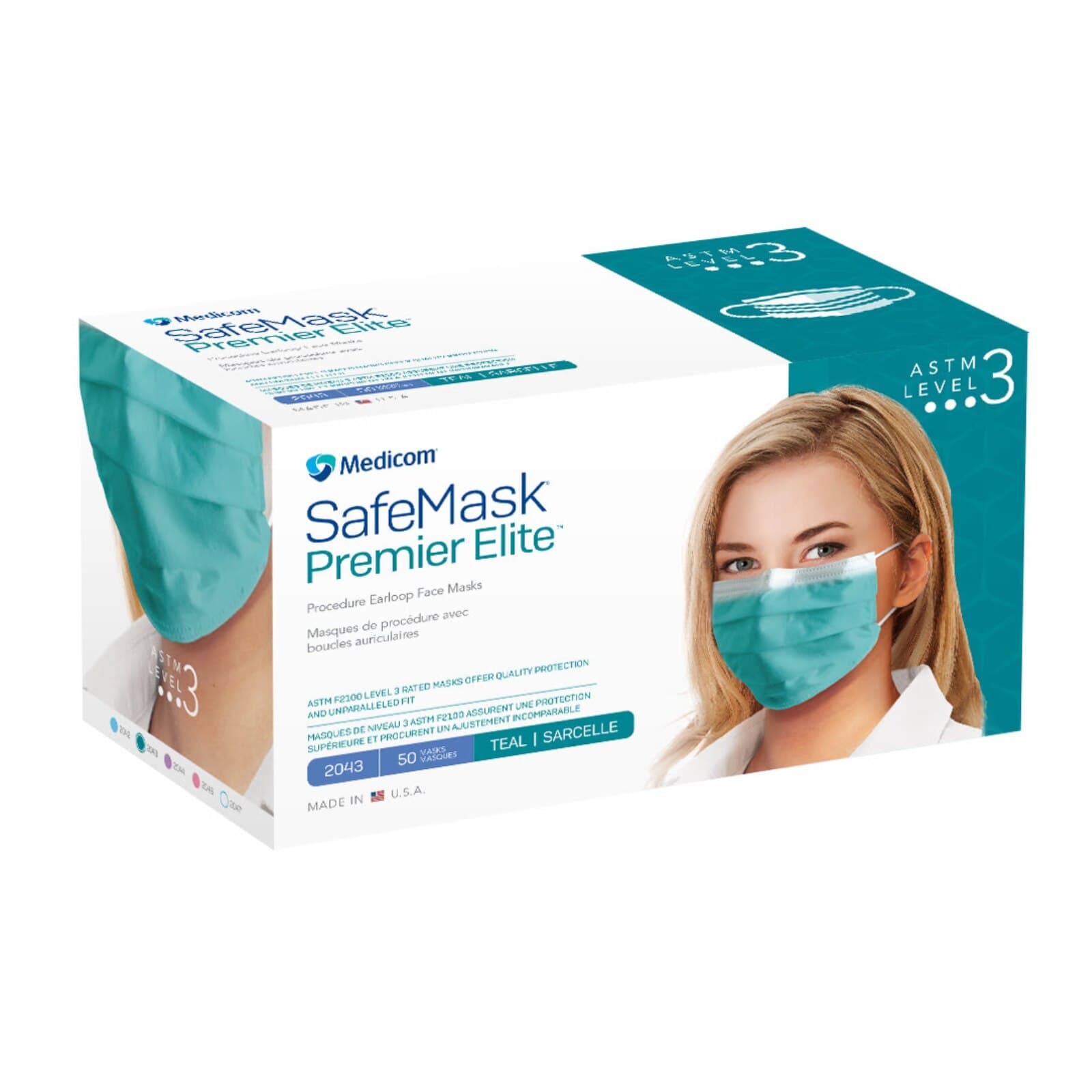SafeMask Premier Elite Procedure Earloop Face Mask, ASTM Level 3, Teal, One Size Fits Most, 50/Box, 2043 thumbnail 14