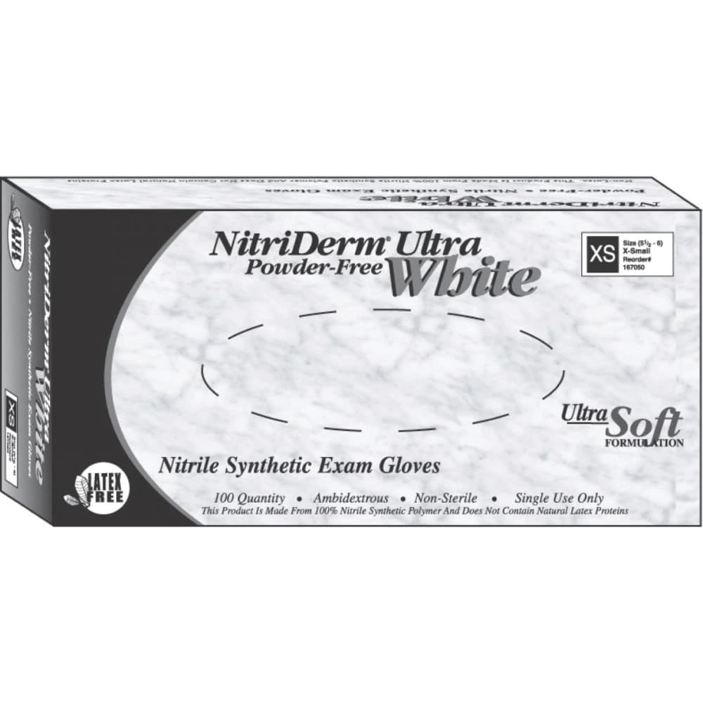 NitriDerm Ultra White Nitrile Exam Gloves, Powder-Free, Non-Sterile, Small, White, Textured, 100/Box, 167100 thumbnail 2