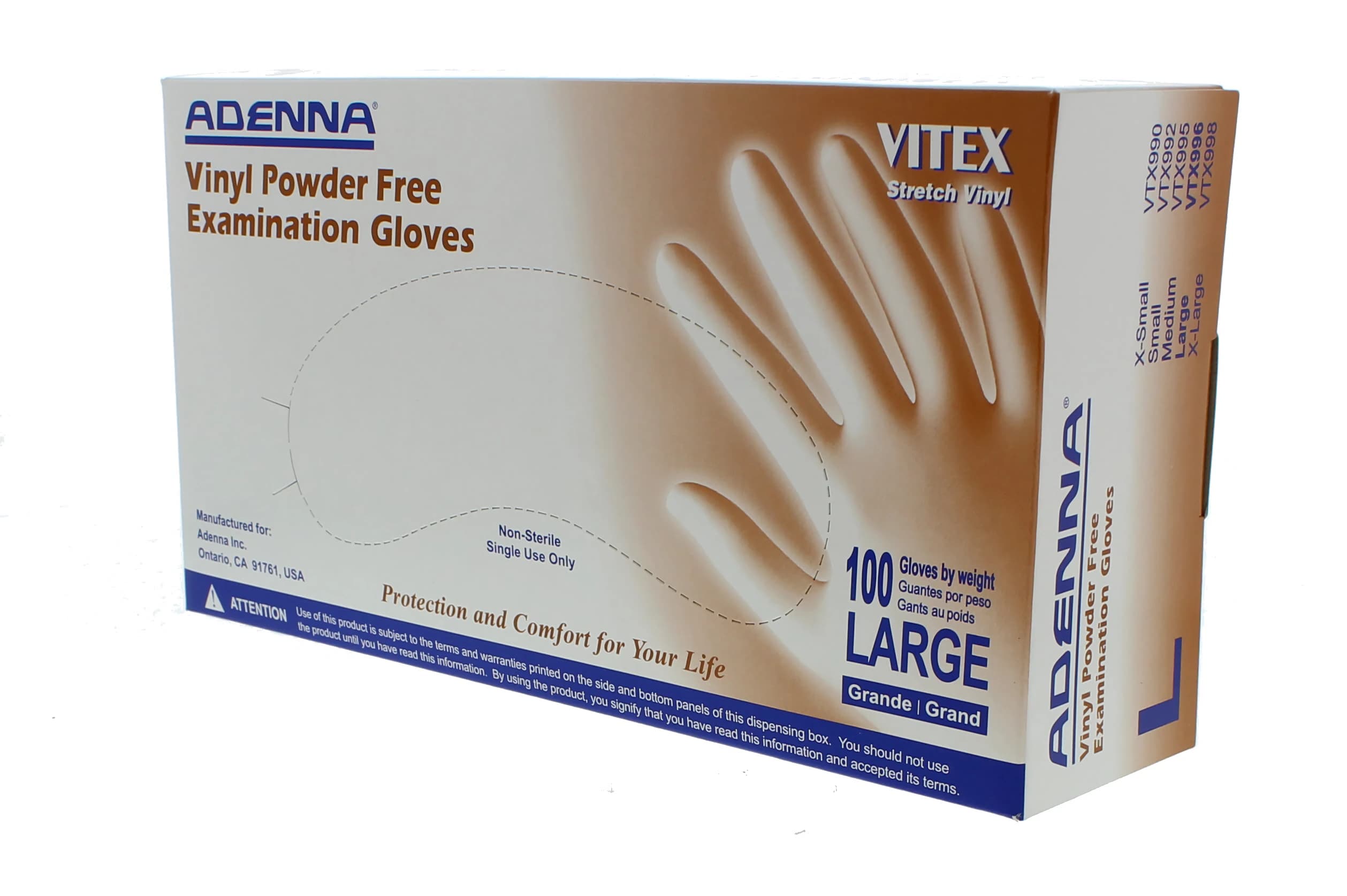 Adenna Vinyl PF Exam Gloves, Powder Free, Non-Sterile, Large, Clear, 100/Box, VPF236 thumbnail 10