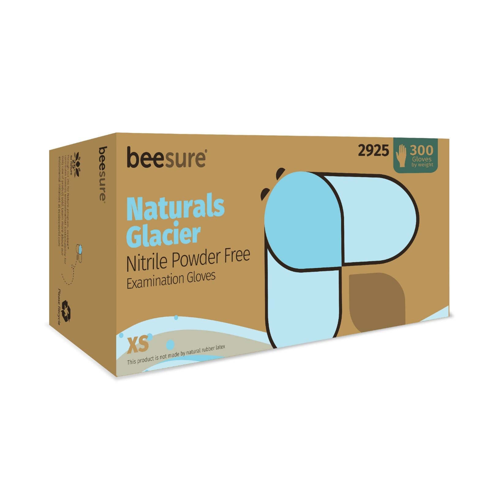 BeeSure Glacier Blue Nitrile Examination Gloves, X-Small, Powder-Free, 300/Box - BeeSure Glacier Blue Nitrile Gloves X-Small 300/Box - Image 1