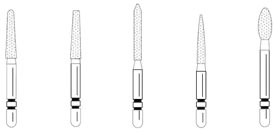 Premier Two Striper Diamond Burs, Friction Grip, Assorted Crown Pack, Coarse, 5/Pk, 2015500 thumbnail 2