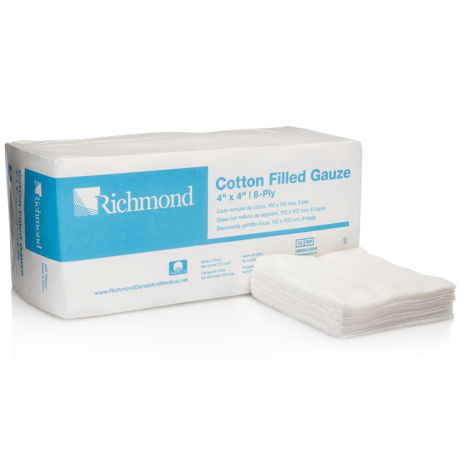 Richmond Cotton Filled Exodontia Sponges, 4" x 4", 8-Ply, Non-Sterile, 2000/Case, 300312 thumbnail 3