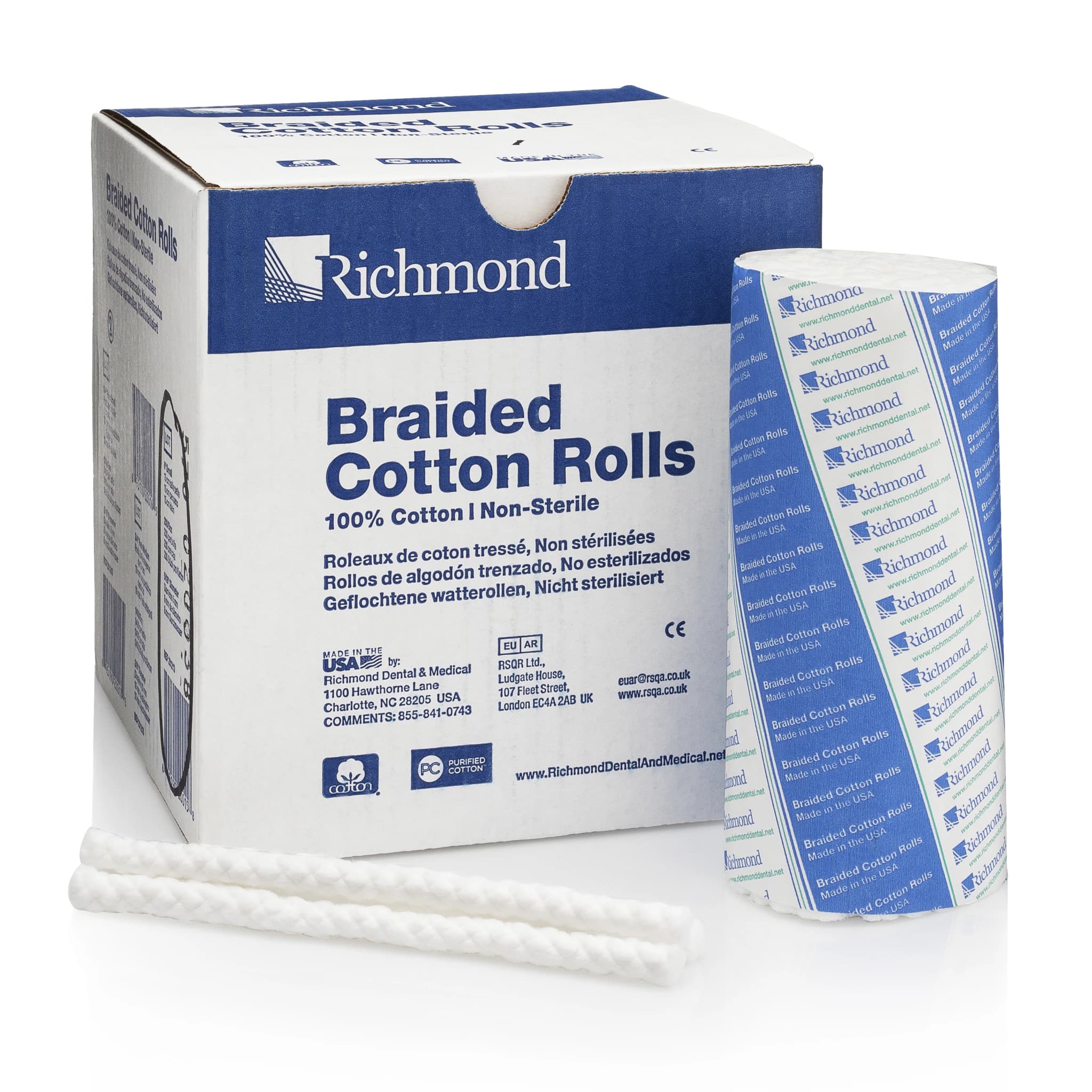 Richmond Cotton Rolls, Braided, 6" x 5/16", Small, Non-Sterile, 200/Box, 201213 thumbnail 2